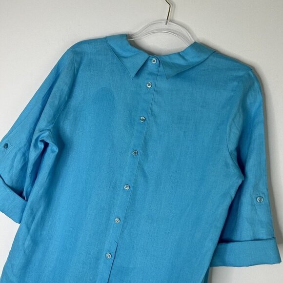 Soft Surroundings Linen Tunic Top Womens Size Small Blue Button Back - Picture 9 of 10